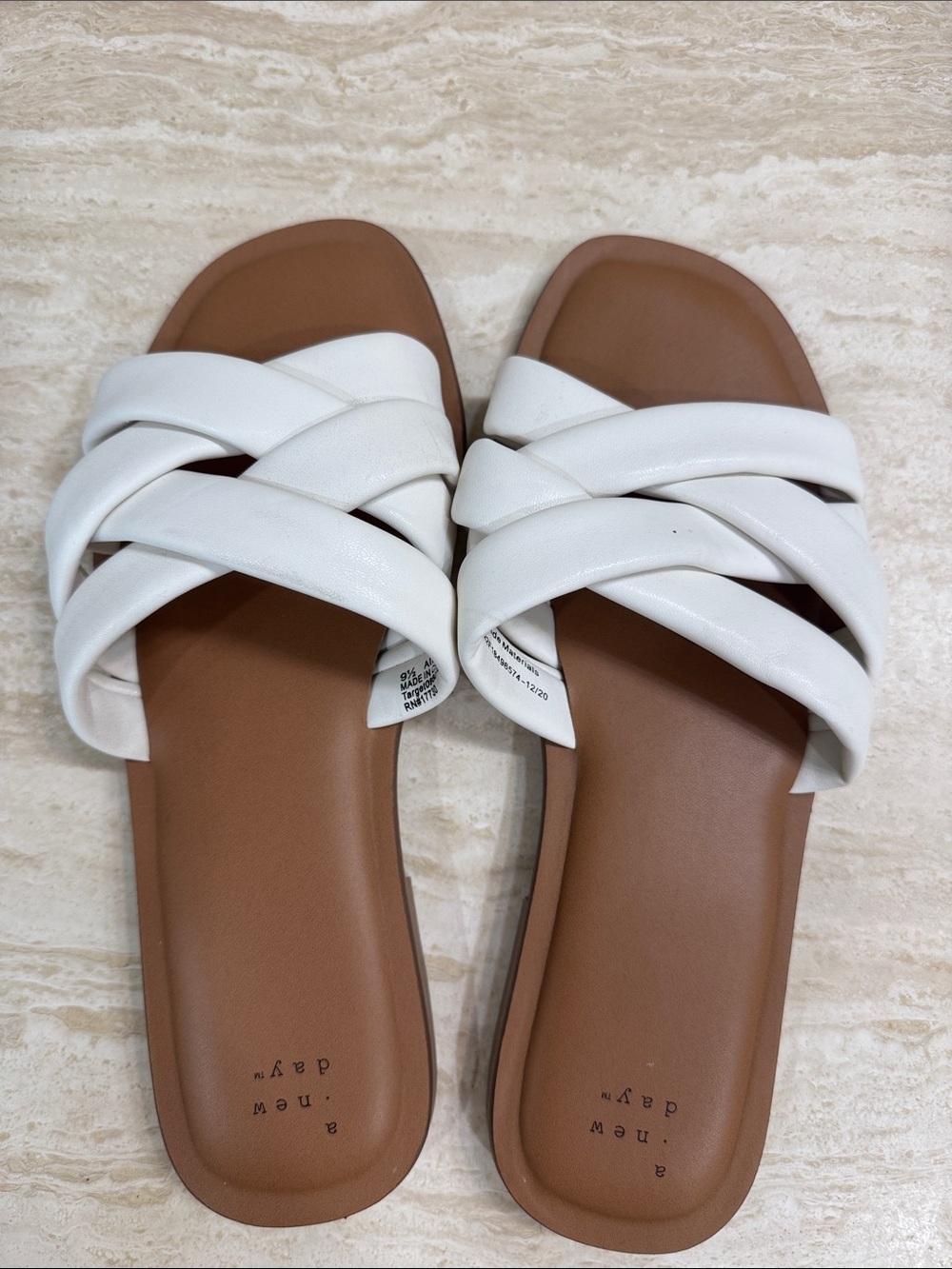 a new day White Braided Slide Sandals with Brown Footbed